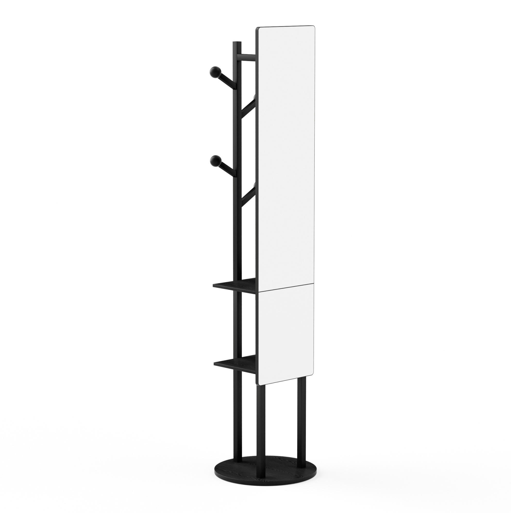 STANDGARDEROBE mit Spiegel in Schwarz 40/40/174 cm drehbar - Schwarz, Holzwerkstoff (40/174/40cm) - BEAOK