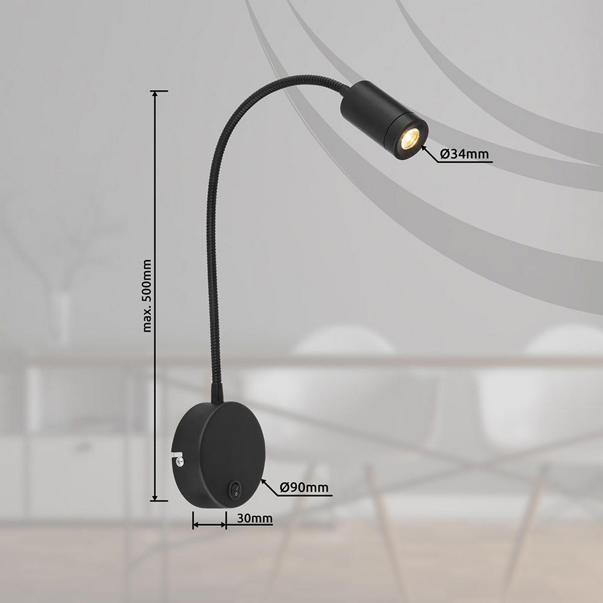 LED WANDLEUCHTE Schwarz Matt Flexibel - Schwarz, Metall (9/50/35cm) - Globo Lighting