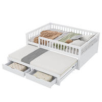 MULTIFUNKTIONSBETT 140/200 cm aus Massivholz mit Sicherheitsgitter und Ausziehbett Weiß - Weiß, Holz - OKWISH