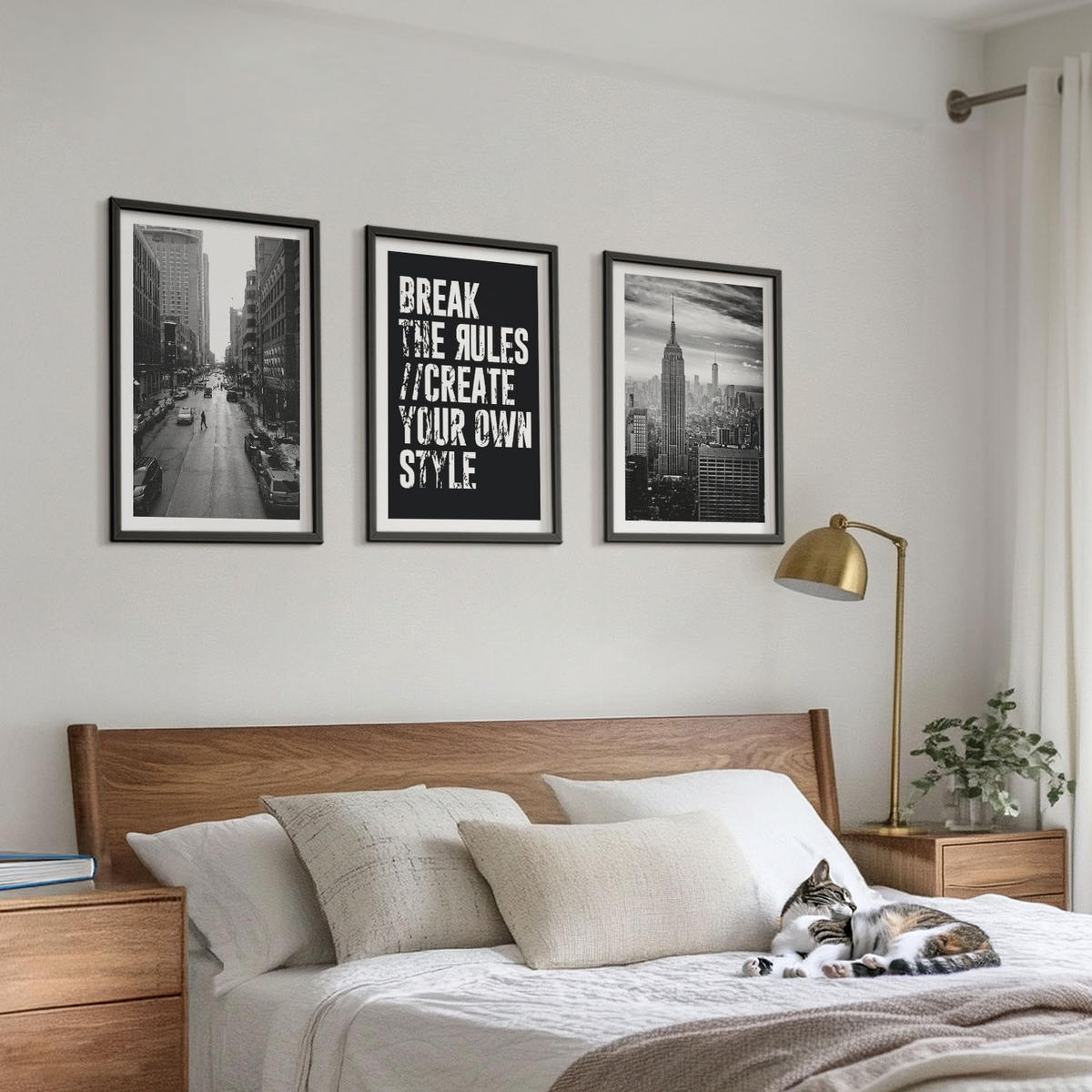 WANDBILDER 3er-Set - 40x60 cm Schwarzer Rahmen - Inspiration für Schwarz-Weiß-Darstellungen von Stadtstraßen - Schwarz, Kunststoff (40/60cm) - ArtPrintCave