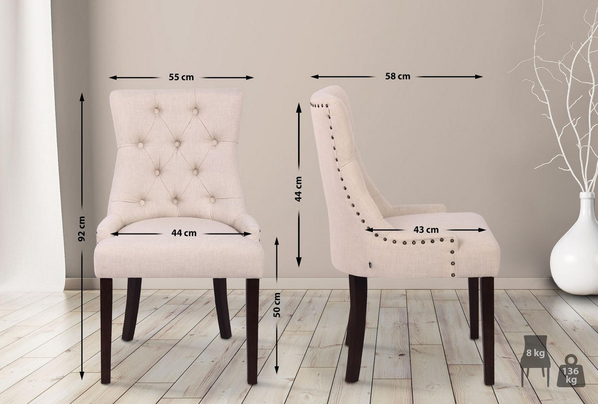 ESSZIMMERSTUHL Aberdeen 92x55x58 cm Creme - Creme, Textil (55/92/58cm) - furnicato