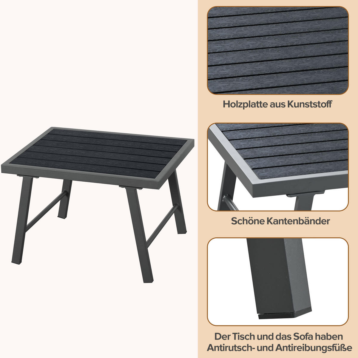 LOUNGESET 5-6 Personen Grau 2x 3-Sitzer 1 Tisch - Grau, Metall - FLIEKS