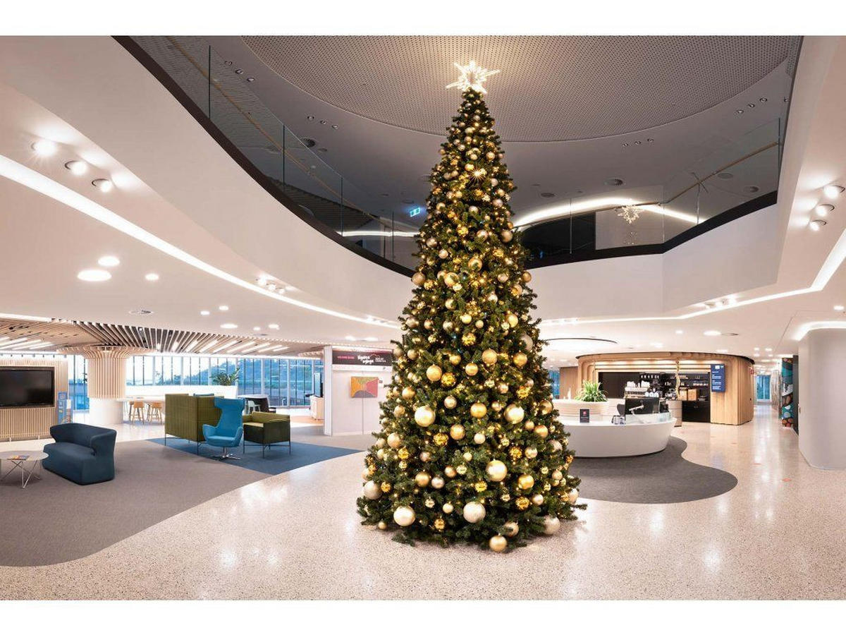 WEIHNACHTSBAUM künstlicher 500 cm, BASIC GOLD, mit 74-teiligem Weihnachtsbaumschmuck, inkl. Metallständer und Aufbewahrungsbox - Goldfarben/Grün, Kunststoff/Metall (288/500cm) - LAALU
