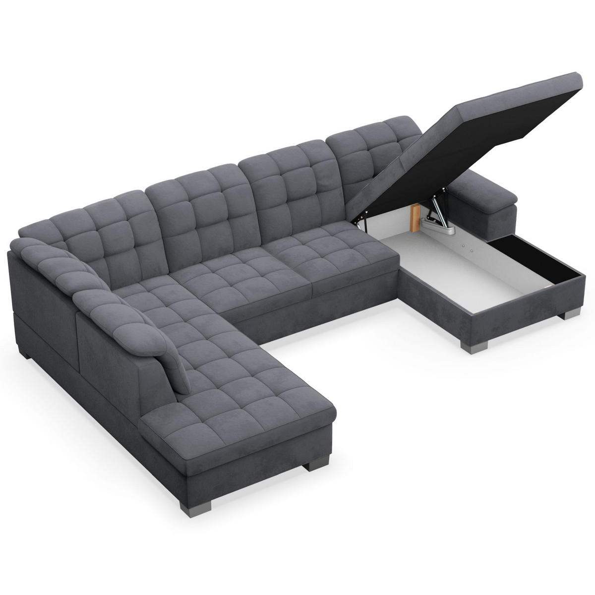 WOHNLANDSCHAFT Jamaal Dunkelgrau Velours rechtsseitig - Dunkelgrau/Schwarz, Textil (330/106/212cm) - Selsey