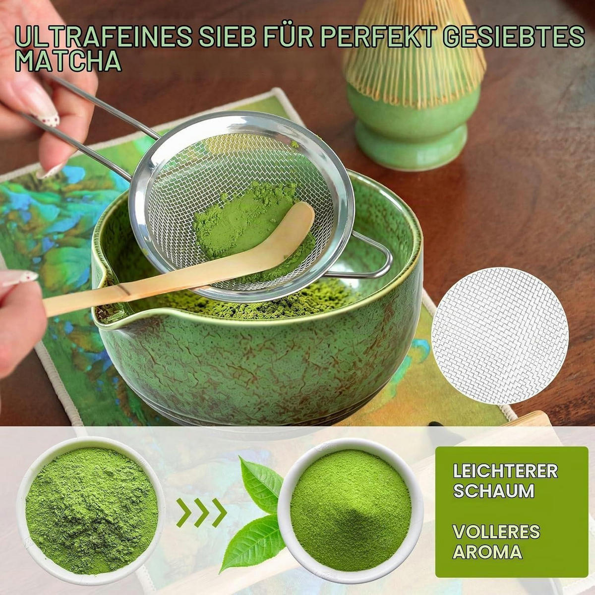 MATCHA Set 8-teiliges Premium Tea Set mit Bambus-Chasen Grün - Grün, Keramik (13/10.5/13cm)