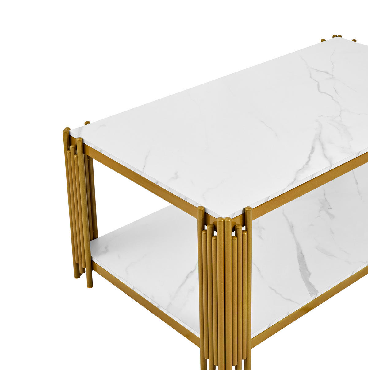 COUCHTISCH aus MDF und Metall 114x63.5x46.3cm in Weiß mit 2 Ablagen - Weiß, Holzwerkstoff (114/63.5/46.3cm) - Modfu