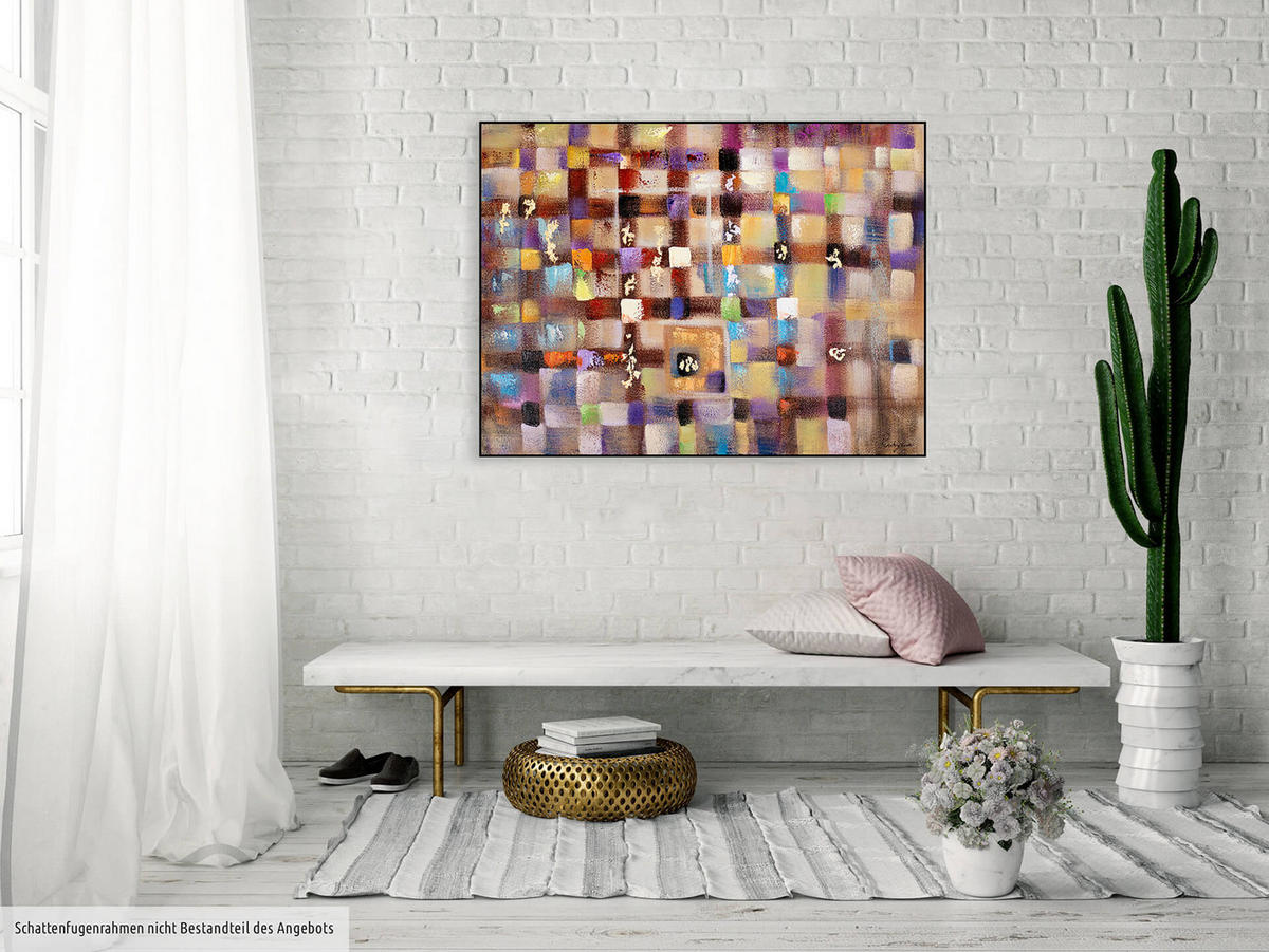 RUČNE MAĽOVANÝ AKRYLOVÝ OBRAZ 100/75 cm, viacfarebný, abstraktný geometrický motív - viacfarebná, drevo/textil (100/75cm) - KUNSTLOFT