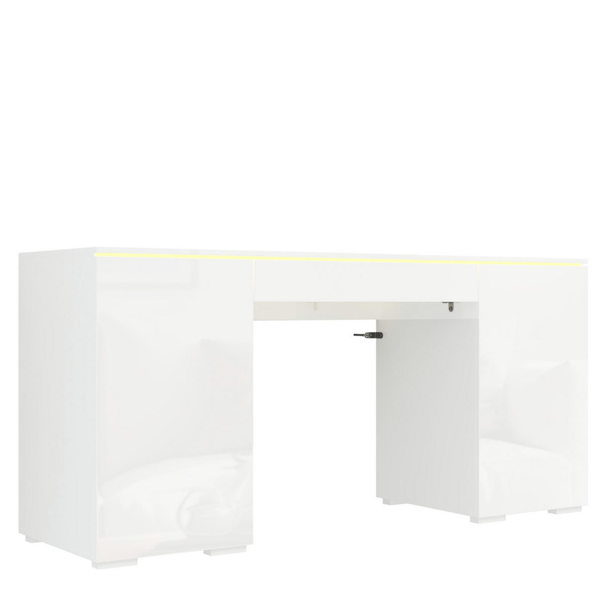 SCHREIBTISCH Weiß Hochglanz 140/50/78 cm mit LED-Beleuchtung und Schublade - Weiß, Holzwerkstoff (50/140/78cm) - PANGIVO