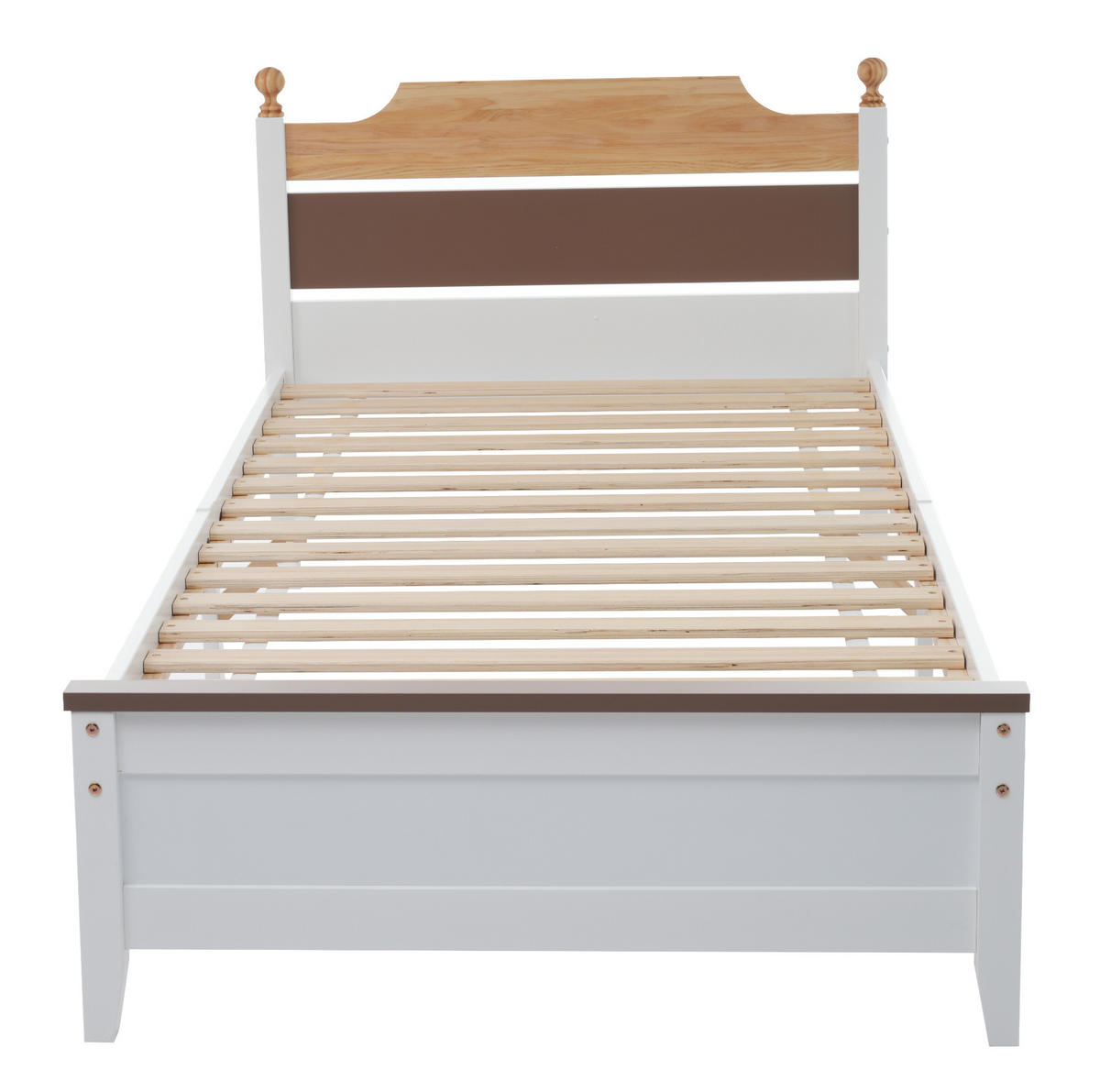 BETT aus Kiefer und MDF 90x200 cm Weiß mit 15 Latten, Mittelfuß und kontrastreichem Kopfteil - Weiß, Holzwerkstoff (90/200cm) - Modfu