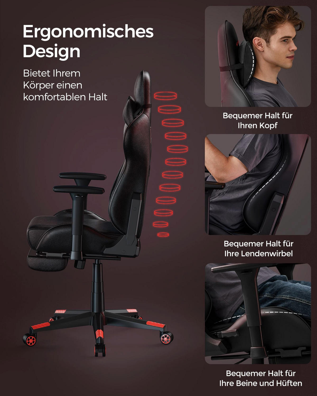 GAMING-STUHL GABORONE - Schwarz, Kunststoff (65/35/83cm) - Hansiro