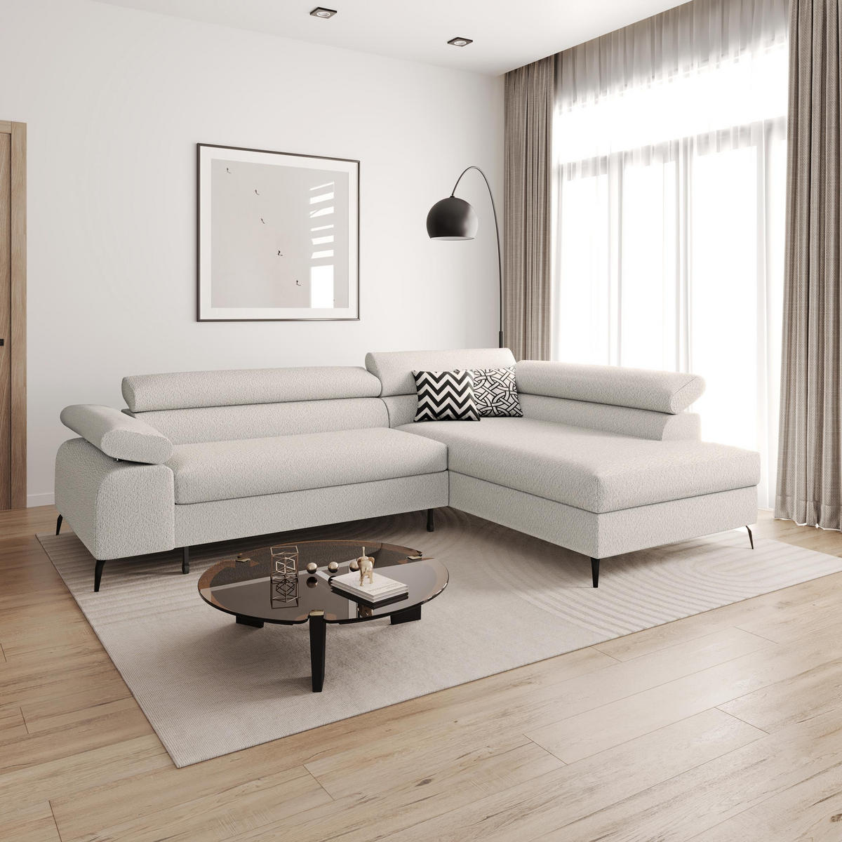 ECKSCHLAFSOFA Mellow mit Bettkasten, Beige, rechts - Beige/Schwarz, Textil (270/205cm) - Beautysofa