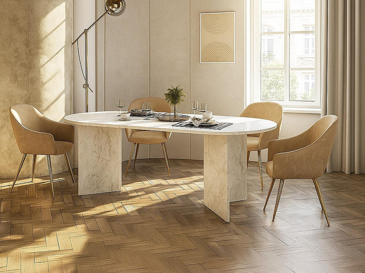 ESSTISCH 8 Personen - Marmor-Optik Weiß - TOPANIA - Weiß, Holz (200/90/74.7cm) - Vente-Unique