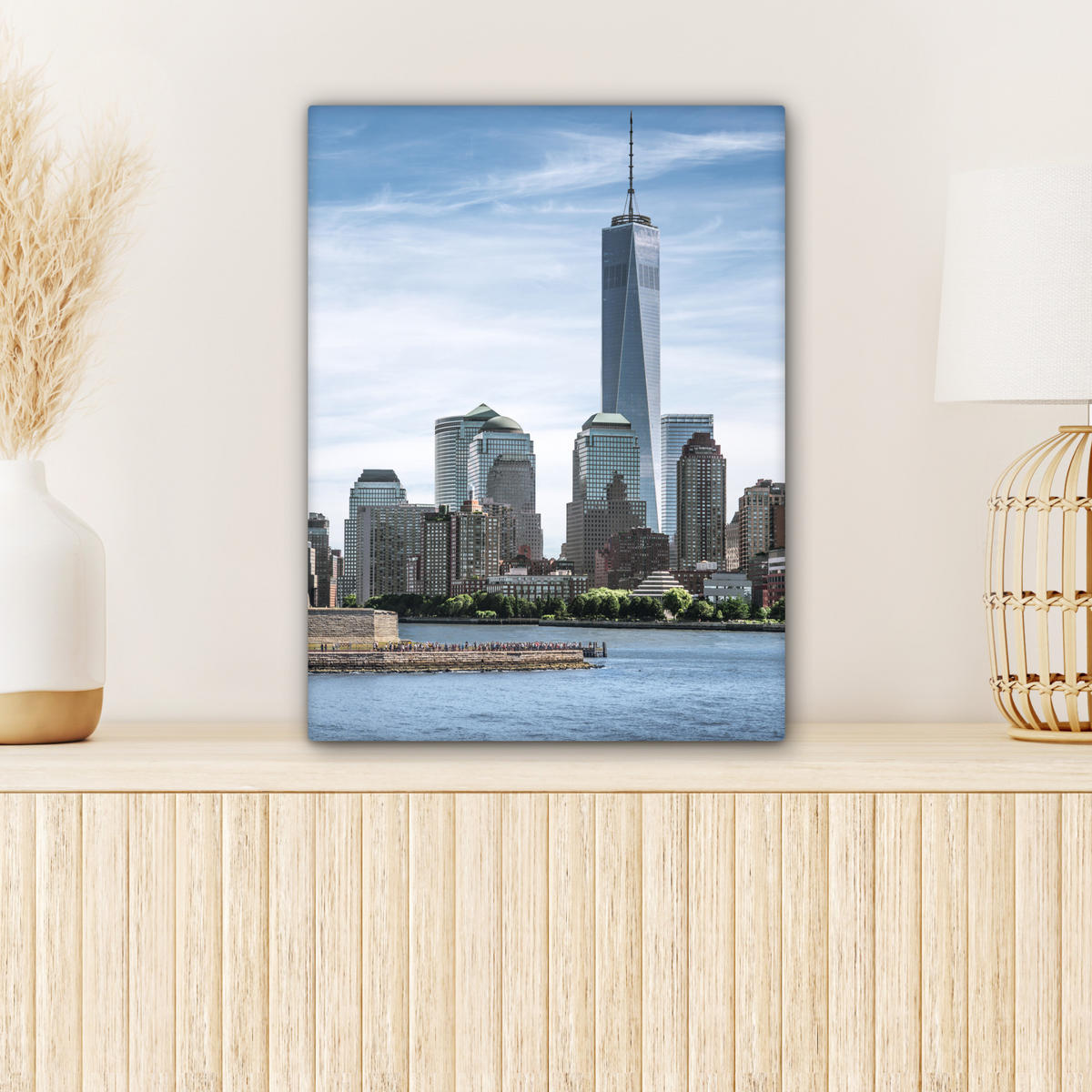 LEINWANDBILD New York - Freiheitsstatue - Wasser 30x40 cm - Hellblau, Textil (30/40cm) - MuchoWow