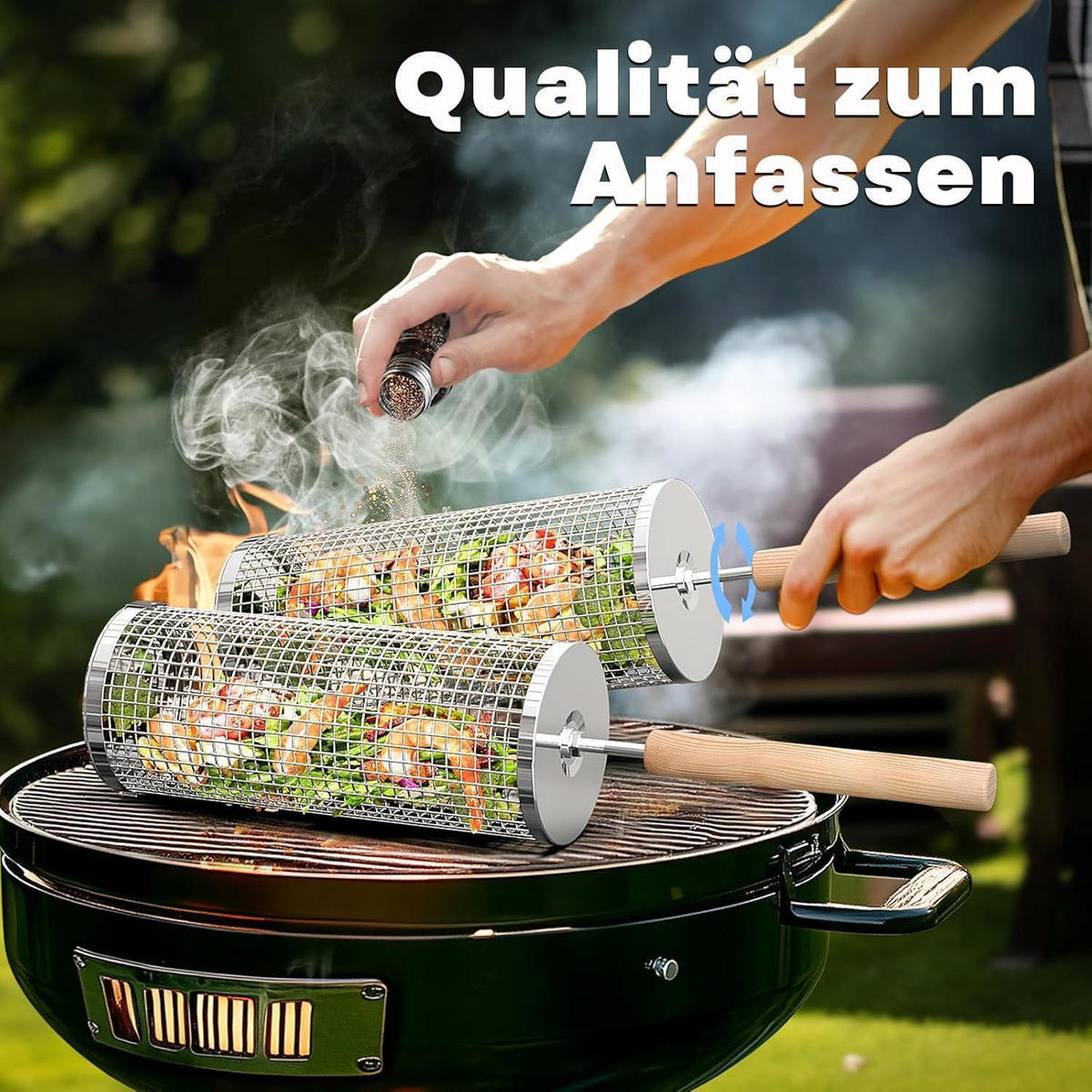 GRILLKORB 2er-Set Edelstahl mit Holzgriff - Multicolor, Metall (10/24/10cm)