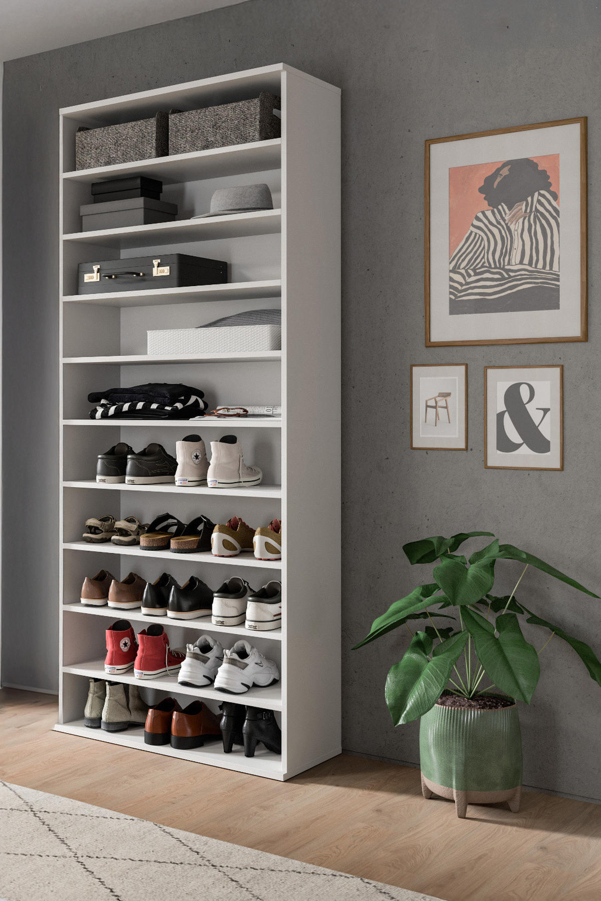 SCHUHREGAL weiß 80 x 193 cm, Flurregal mit variabler Inneneinteilung - Chromfarben/Weiß, Holzwerkstoff/Kunststoff (80/193/34cm) - Inn.Furn