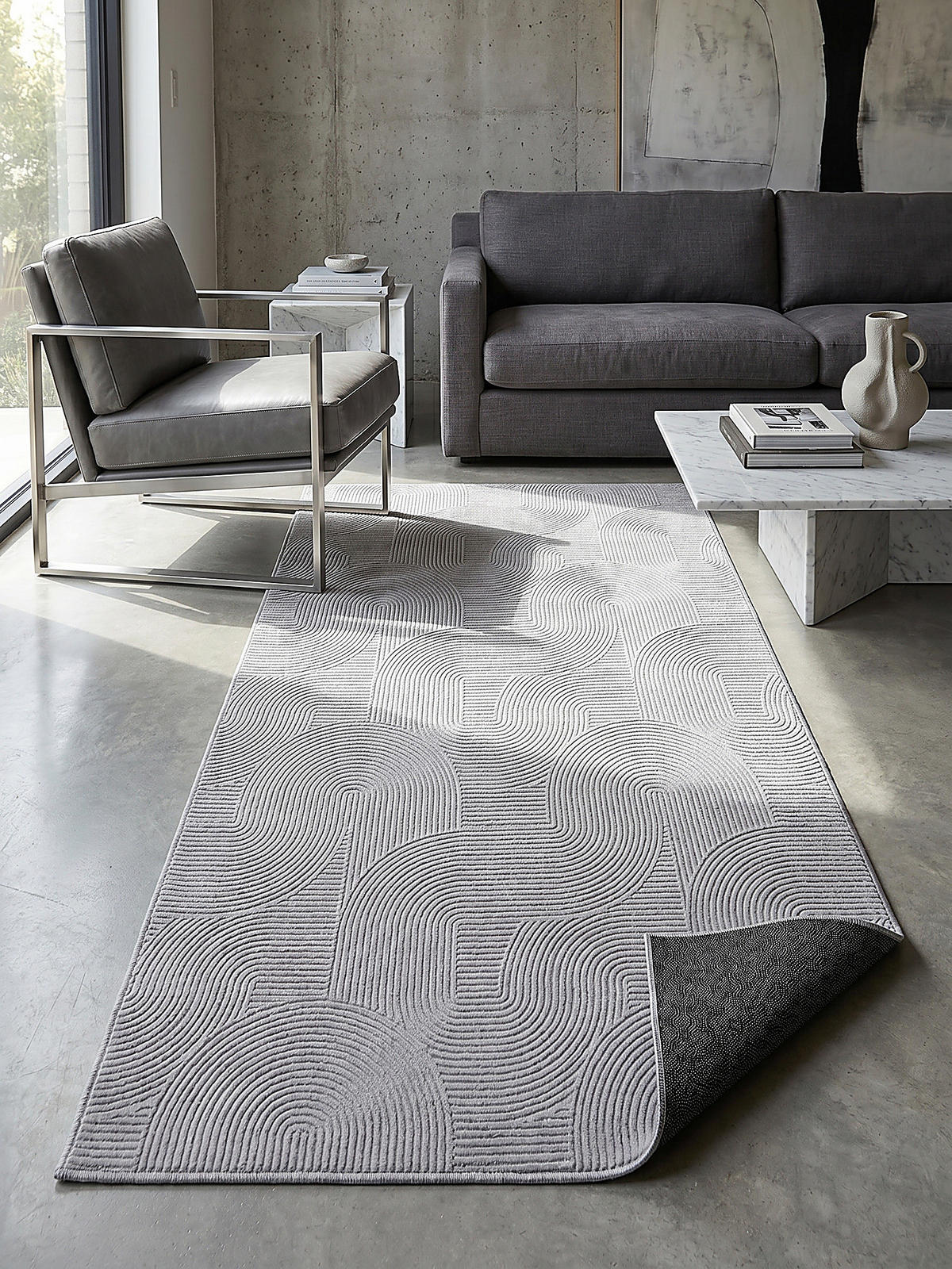 TEPPICHLÄUFER Antirutsch Geometrisch DALAR Polypropylen Grau 80 x 300 cm - Grau, Textil (80/300cm) - KADIMA DESIGN