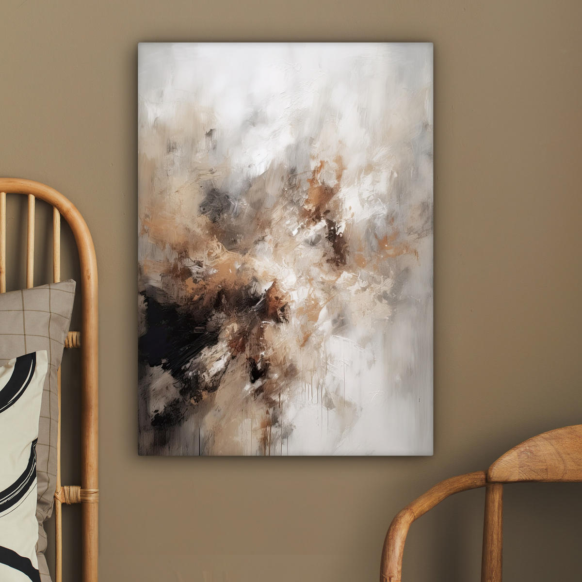 LEINWANDBILD - Farbe - Abstrakt - Beige - Kunst - 60x80 - Gemälde - Greige, Textil (60/80cm) - MuchoWow