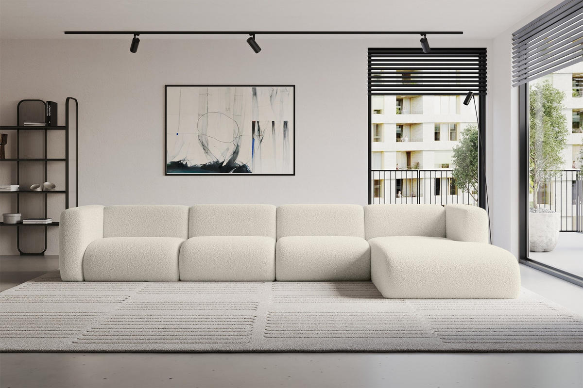 ECKSOFA Ottomane Rechts MIRA-L3 409x179x70 Beige Bouclé - Kaschmir/Beige, Holzwerkstoff/Kunststoff (409/179cm) - ALTDECOR