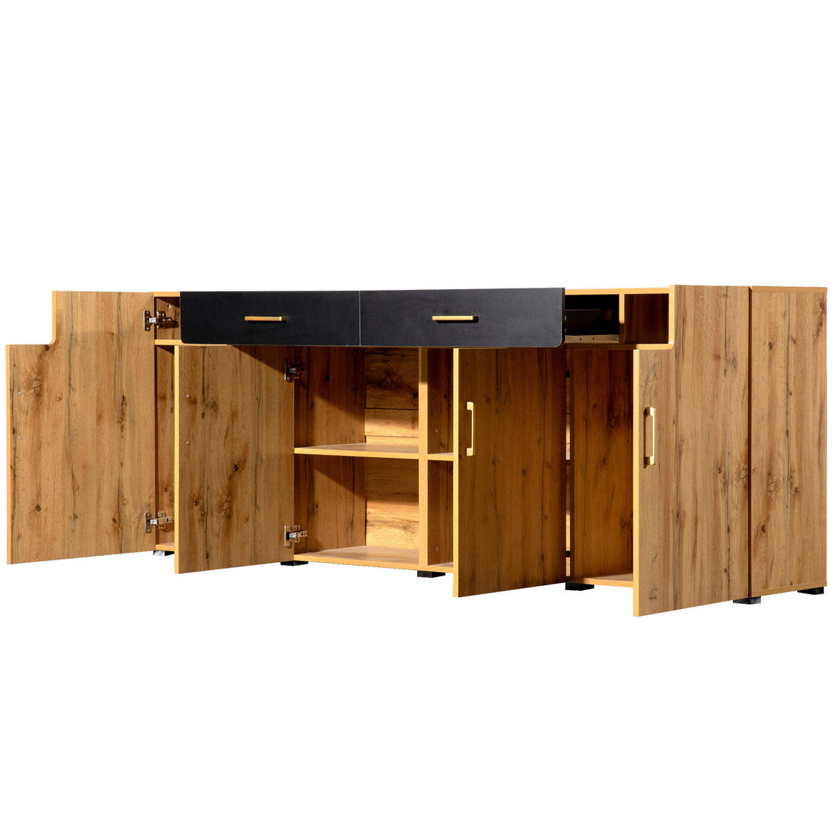 SIDEBOARD Holz- und Schwarzoptik 208/39,5/80 cm - Braun, Holzwerkstoff (39.5/80/208cm) - Urban Meuble