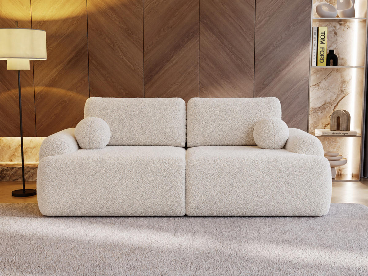 SOFA 260/106/81 Aurio Bouclé-Stoff Weiß - Weiß, Kunststoff/Textil (260/81/106cm) - Graingold