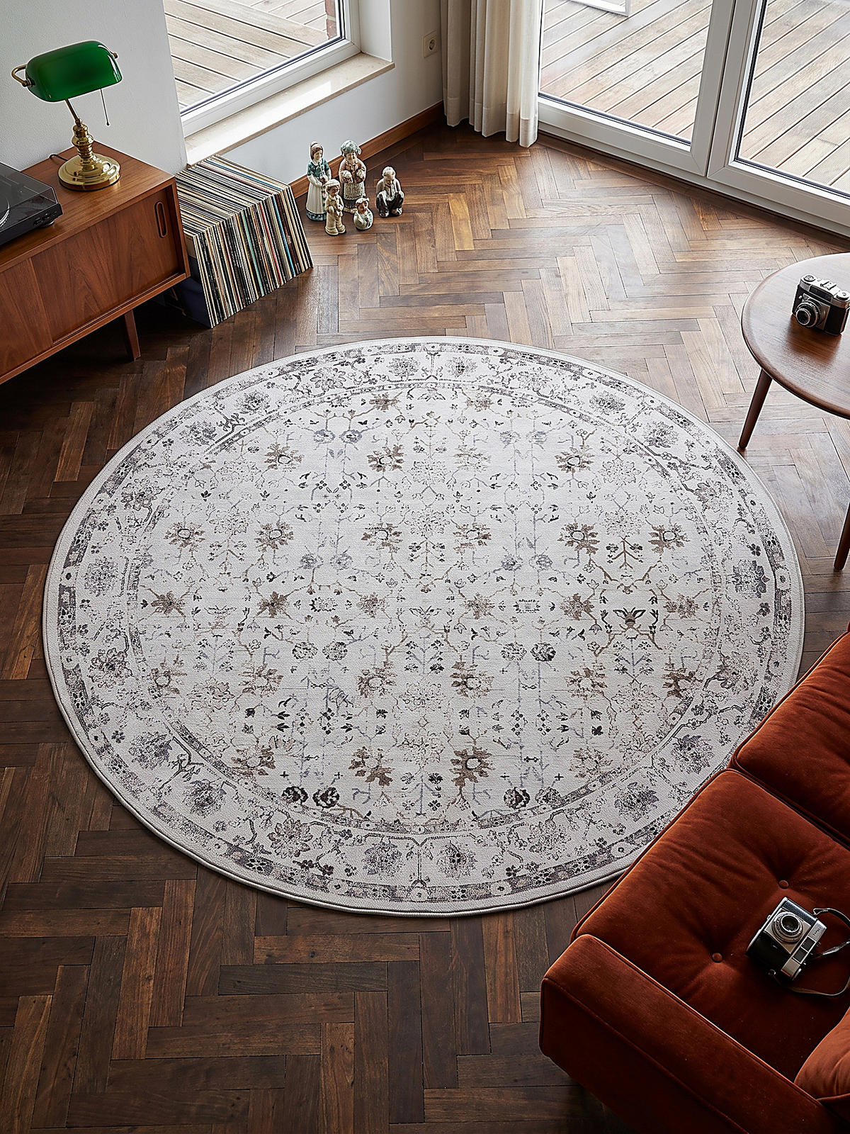 TEPPICH Kurzflor, waschbar, mit floralen Ornamenten, VERNANTE in Creme, Ø 200 cm - Beige, Textil (200/200cm) - KADIMA DESIGN