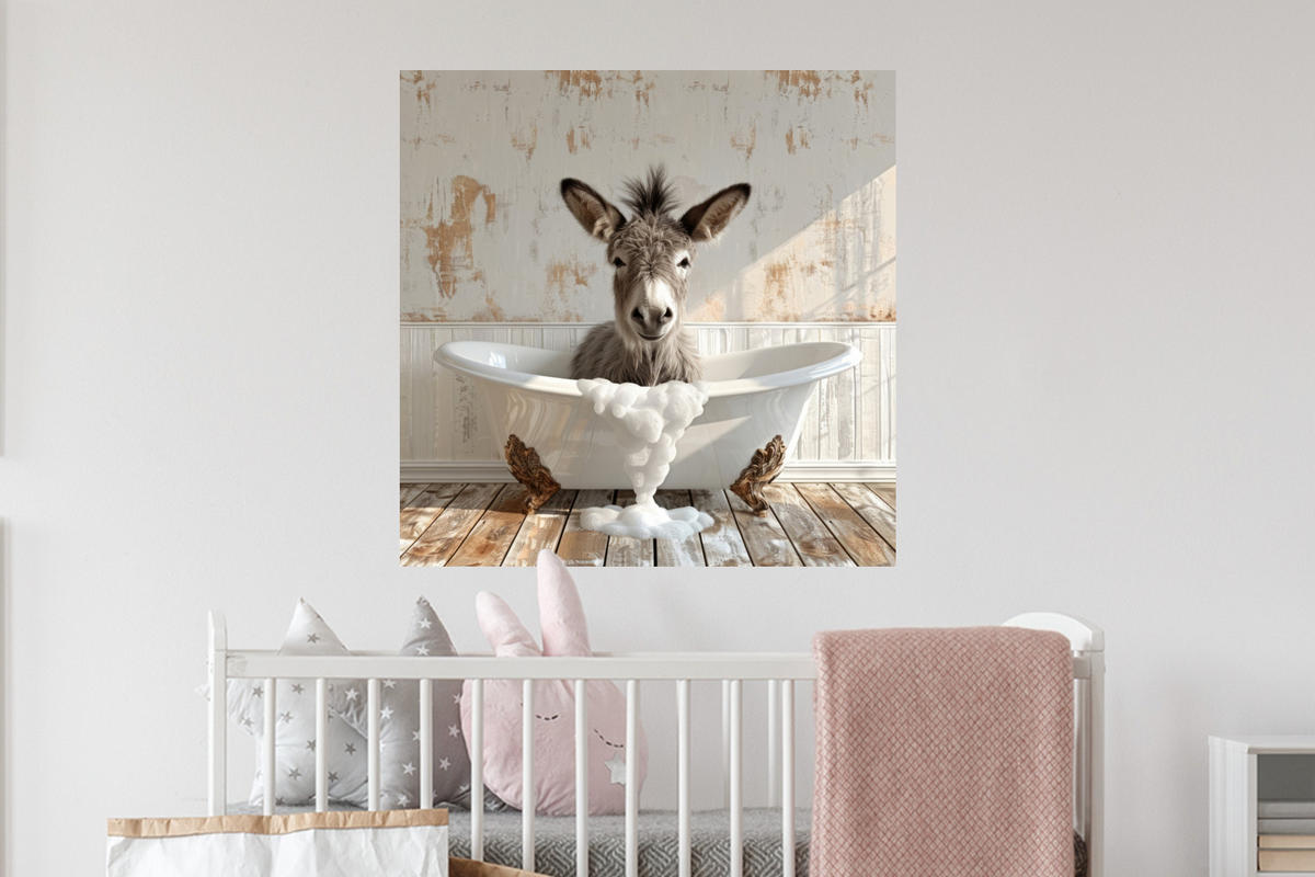 WANDTATTOO Esel - Tiere - Badewanne - Schaumstoff 50x50 cm - Weiß, Kunststoff (50/50/0.1cm) - MuchoWow