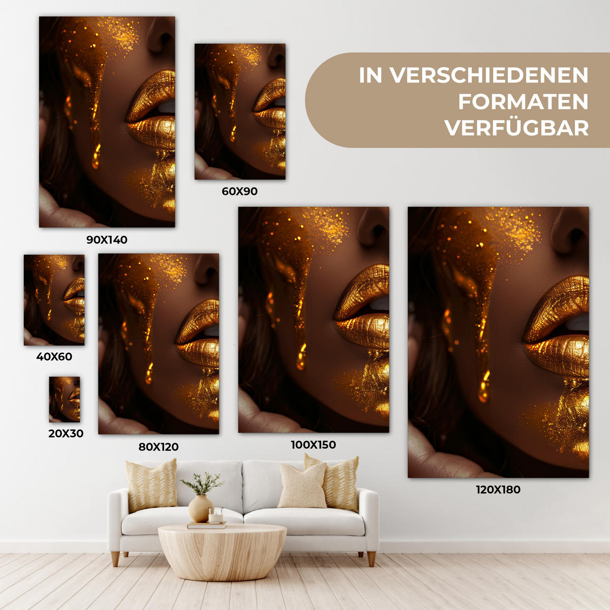LEINWANDBILD Frau - Gold - Luxus - Porträt 40x60 cm - Goldfarben, Textil (40/60cm) - MuchoWow