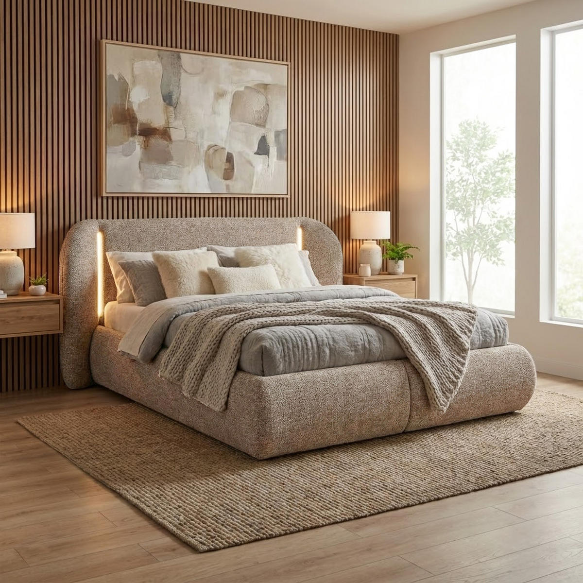 POLSTERBETT Corfu, LED-Beleuchtung, Bettkasten und Taschenfedernmatratze 26 cm, 180x200, Braun - Braun, Textil (180/200cm) - Beautysofa