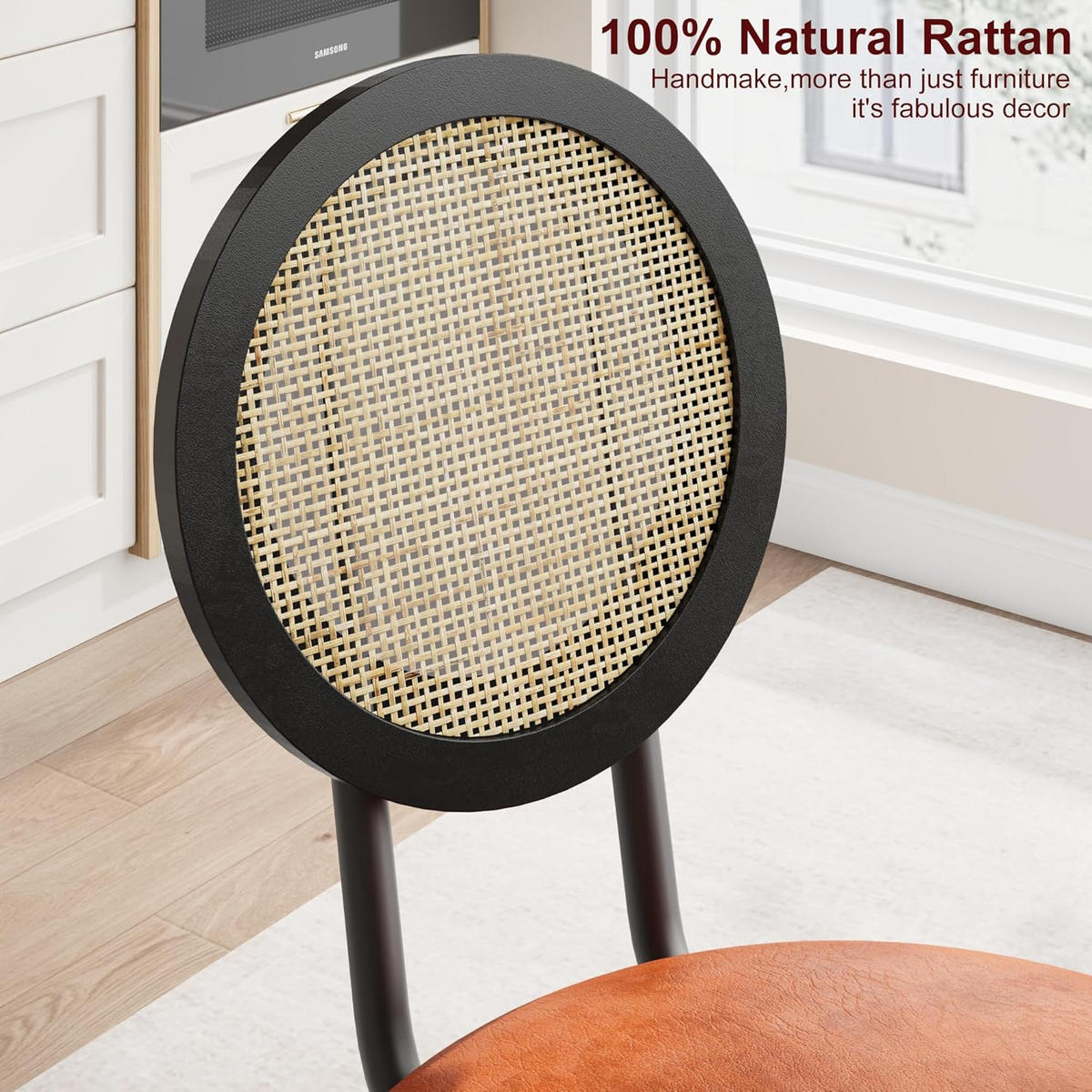 POLSTER-ESSZIMMERSTUHL 4er-Set mit Rattan-Rückenlehne und Metallbeinen Schwarz/Braun - Braun, Metall (43.1/84.1/43.1cm) - Garvee