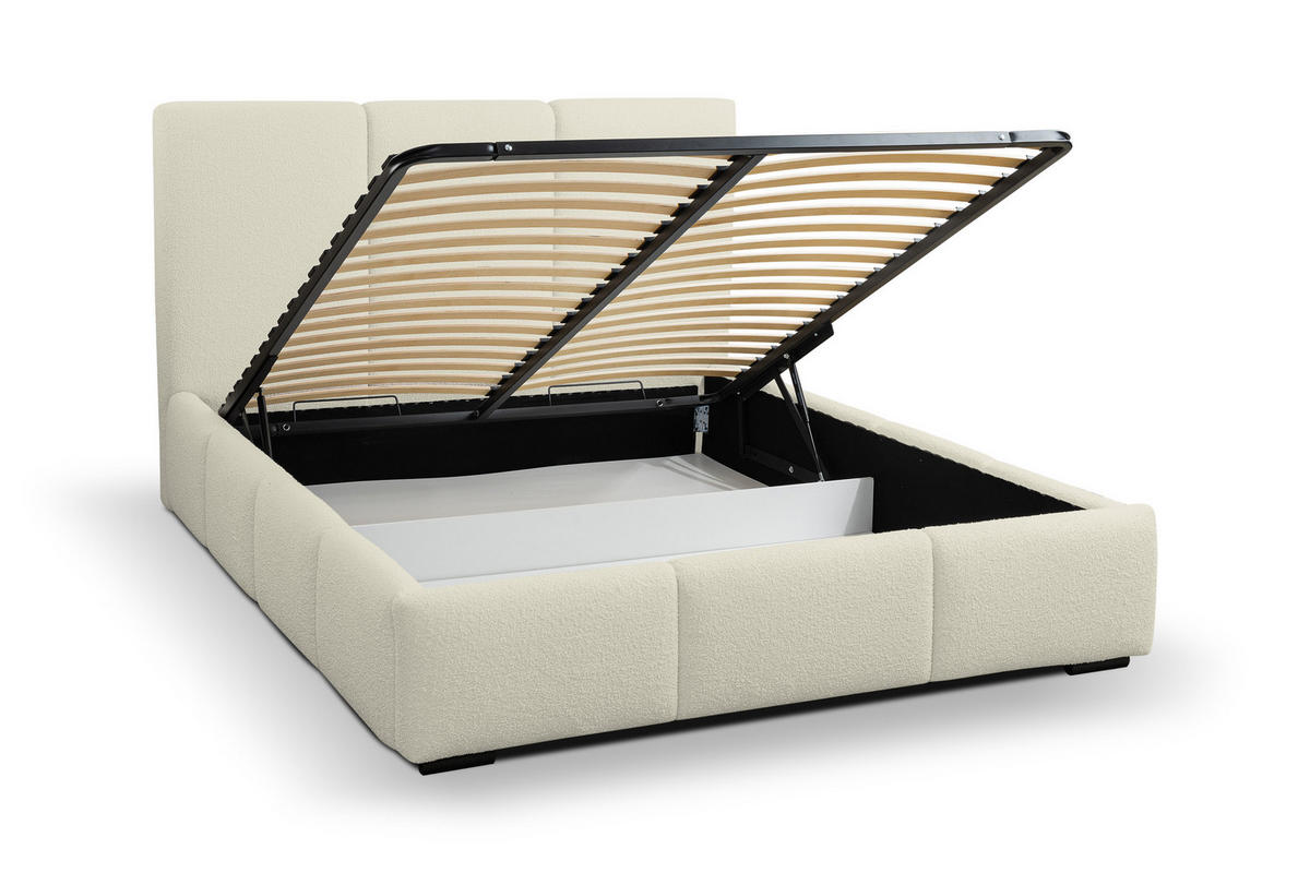POLSTERBETT Basti mit Kopfteil, 160 x 200 cm, mit Bettkasten und Lattenrost aus Metall, Bouclé-Stoff, Frabe: Beige - Beige, Holz/Kunststoff (160/200cm) - VENASI MÖBEL