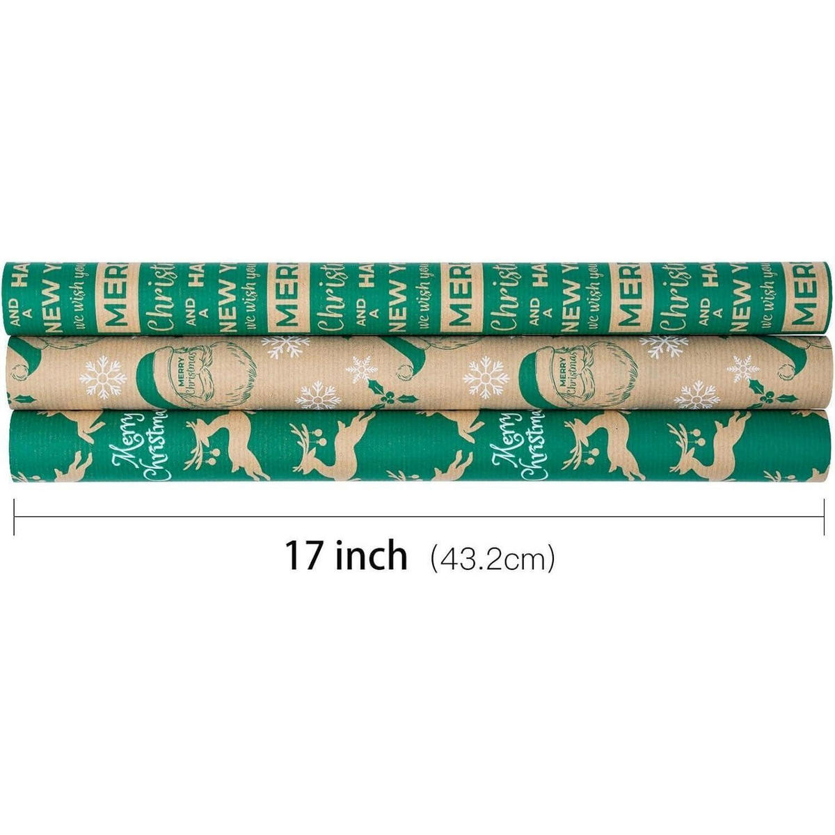 GESCHENKPAPIER 3 Rollen Set Kraftpapier Weihnachten - Multicolor, Papier (43.2/1/300cm)