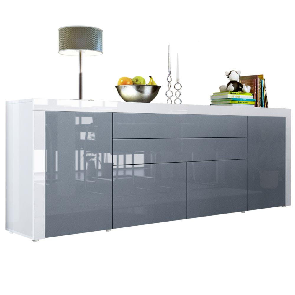 Vladon SIDEBOARD La Paz Grau Hochglanz / Weiß Hochglanz jetzt nur online ➤