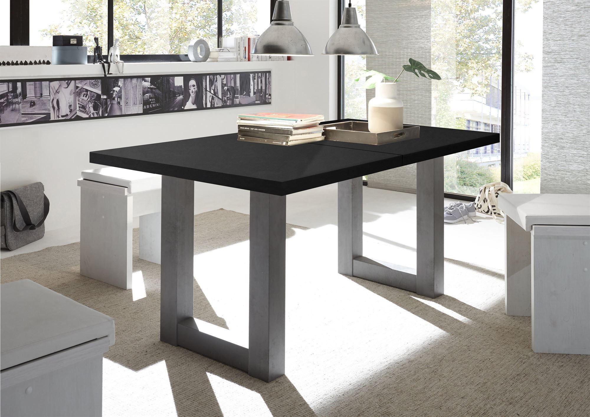 ESSTISCH ausziehbar Eila 3 140 x 90 x 75 Esszimmertisch Graphit/Schwarzstahl - Schwarz, Holz (140/90/75cm) - 58aufmkessel