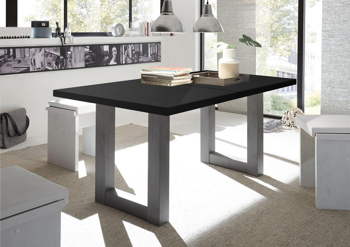 ESSTISCH ausziehbar Eila 3 160 x 90 x 75 Esszimmertisch Graphit/Schwarzstahl - Schwarz, Holz (160/90/75cm) - 58aufmkessel