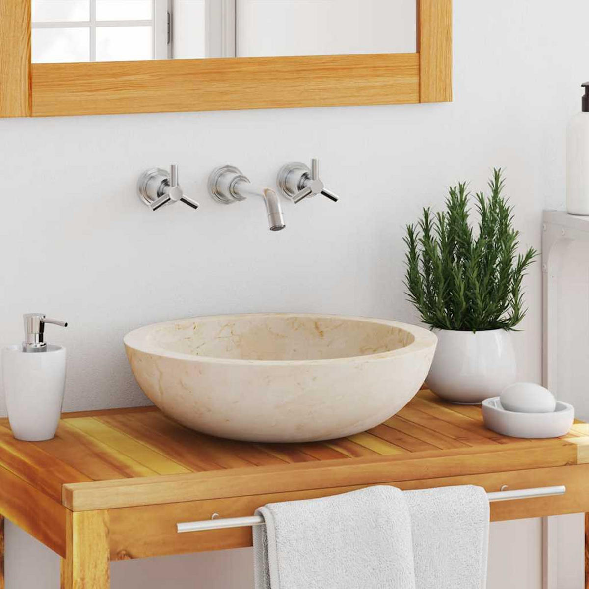 WASCHBECKEN 40/12 Cm Marmor Creme - Creme, Stein (40/12/40cm) - vidaXL