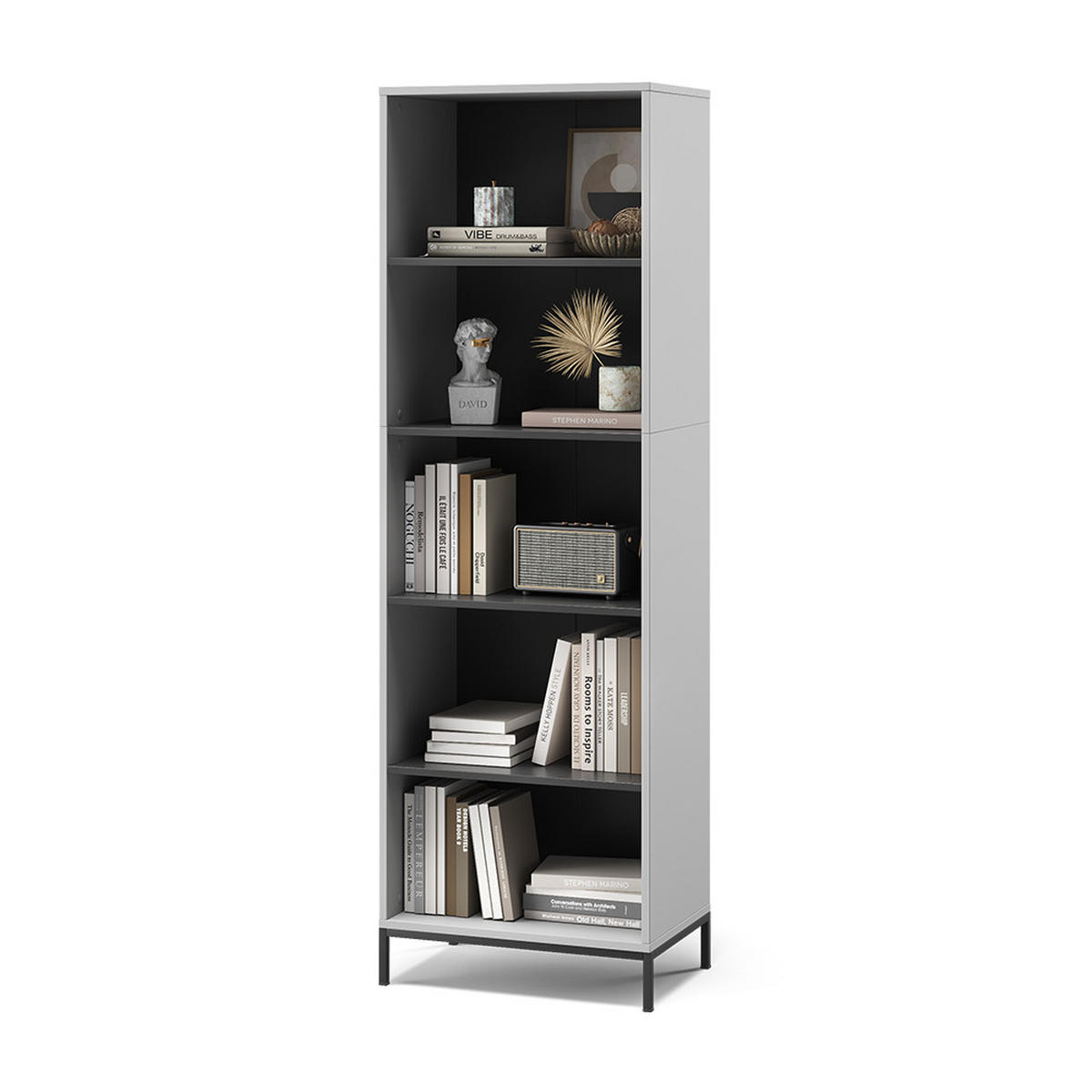 BÜCHERREGAL Eliza Grau 60 x 180 cm mit 5 Fächern - Grau, Holzwerkstoff (60/180/40cm) - Vicco