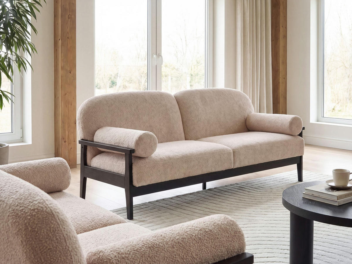 3-SITZER-SOFA Bouclé Beige Pilarne - Beige/Schwarz, Textil (191/88/84cm) - Beliani