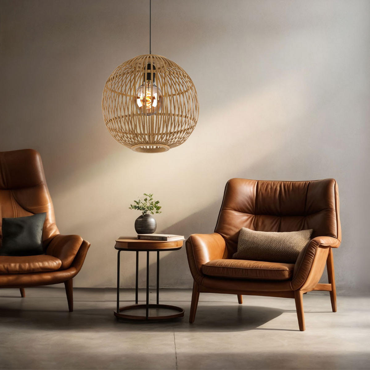 LED HÄNGELEUCHTE Hildegard Bambus Beige - Beige, Holz (30/30/150cm) - Globo Lighting