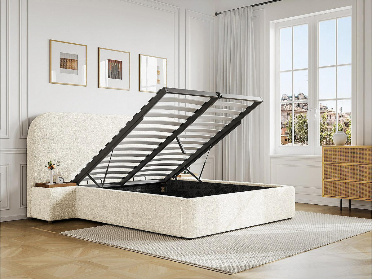 BETT mit Bettkasten - 2 Personen - Stoff - Weiß - Weiß, Textil (180/200cm) - Vente-Unique