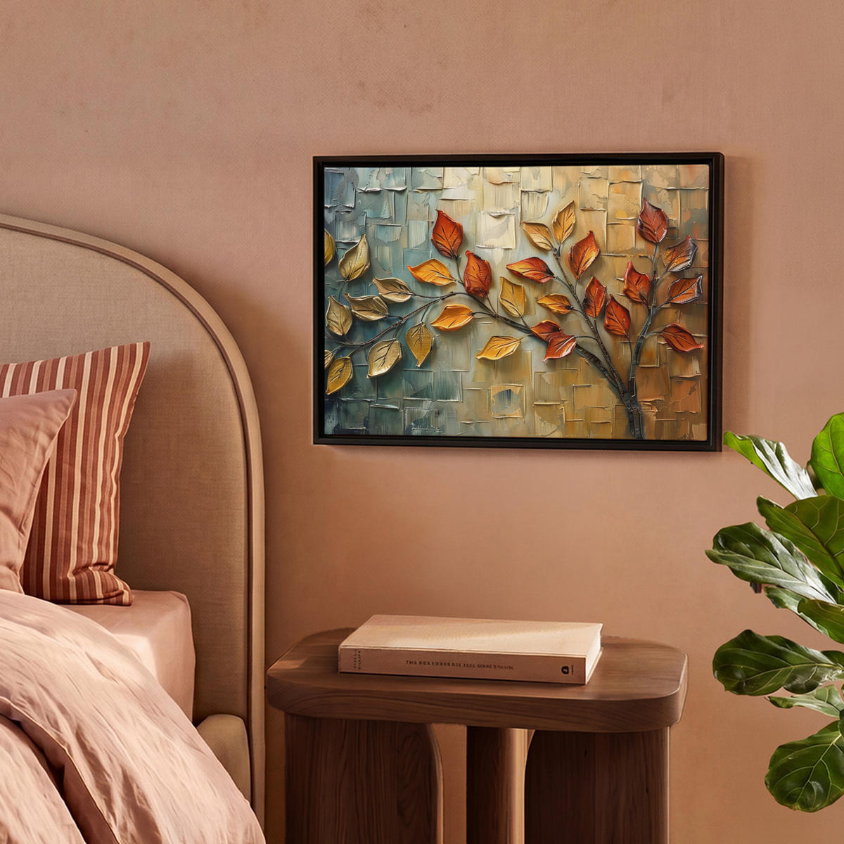 LEINWAND Bilder mit Rahmen - Baum - Abstrakt - Natur - Kunst - 40x30 - Goldfarben, Textil (40/30cm) - MuchoWow