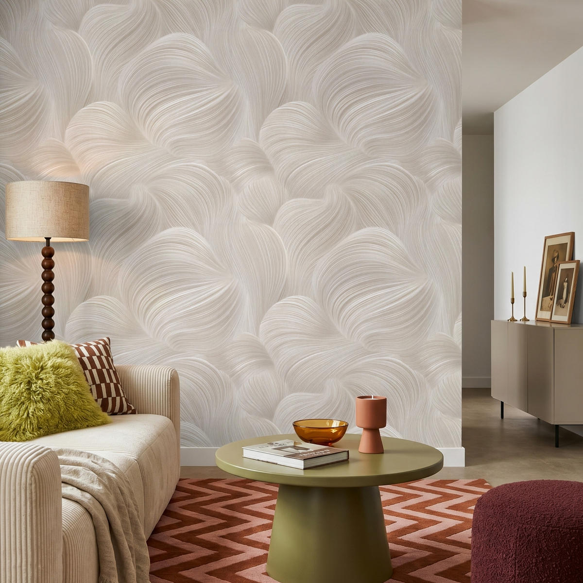 TAPETE - Lines - Ventilator - Beige - 200x200 cm - Creme, Papier (200/200cm) - OnlyWow