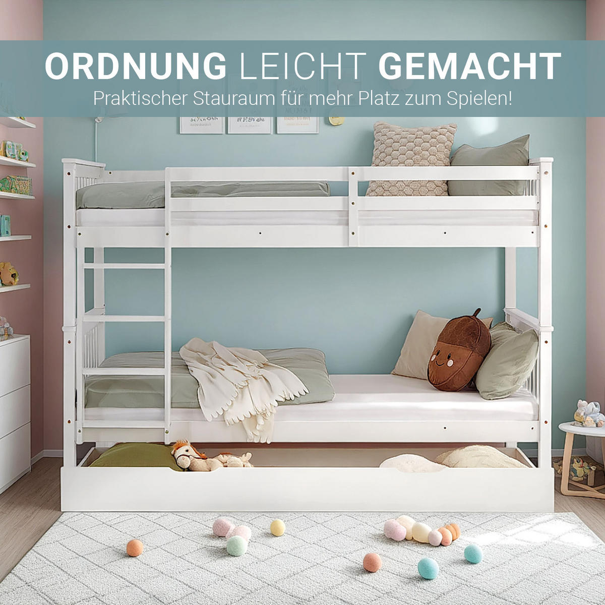 ETAGENBETT mit Bettkasten 90/200 cm Weiß - Weiß, Holz (90/200cm) - Homestyle4u
