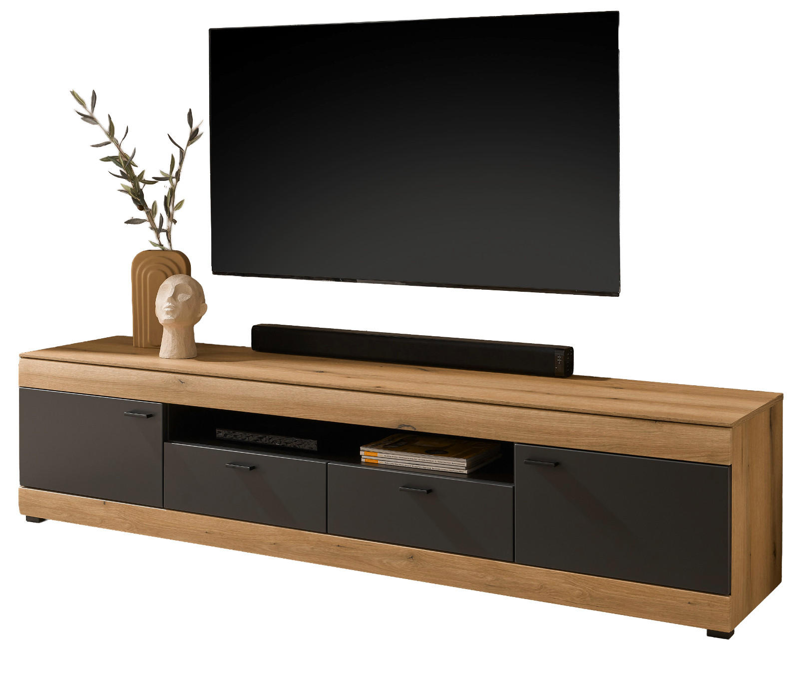 TV-LOWBOARD in Eiche, grau 200 cm, TV Unterschrank XXL mit Soft-Close - Kaschmir/Eichefarben, Holzwerkstoff/Kunststoff (200/48/45cm) - Furn.Design