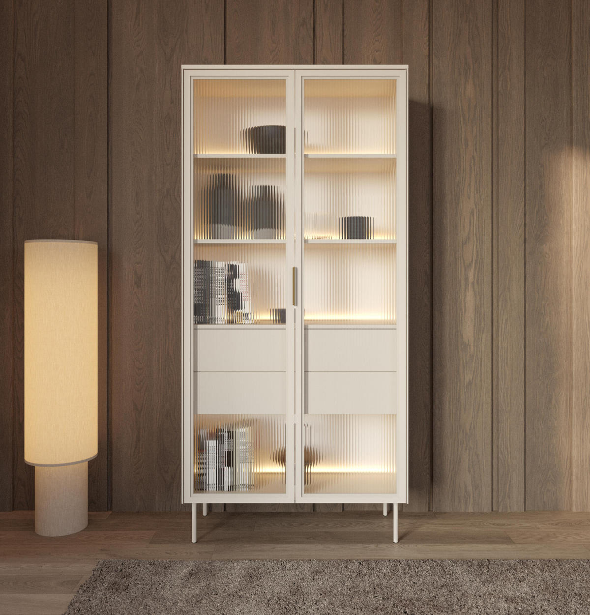 VITRINE LUMI Beige 92x39x195 cm - Beige, Holzwerkstoff (92/195/39cm) - FURNLUX