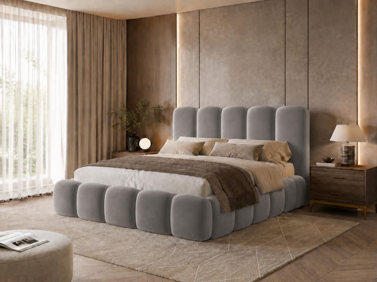 POLSTERBETT TEDDY 200x200 cm in Grau mit Metalllattenrost, Bettkasten, gepolstertes Kopfteil Velvet-Stoff - Grau, Holz/Textil (200/200cm) - EMLAR Home