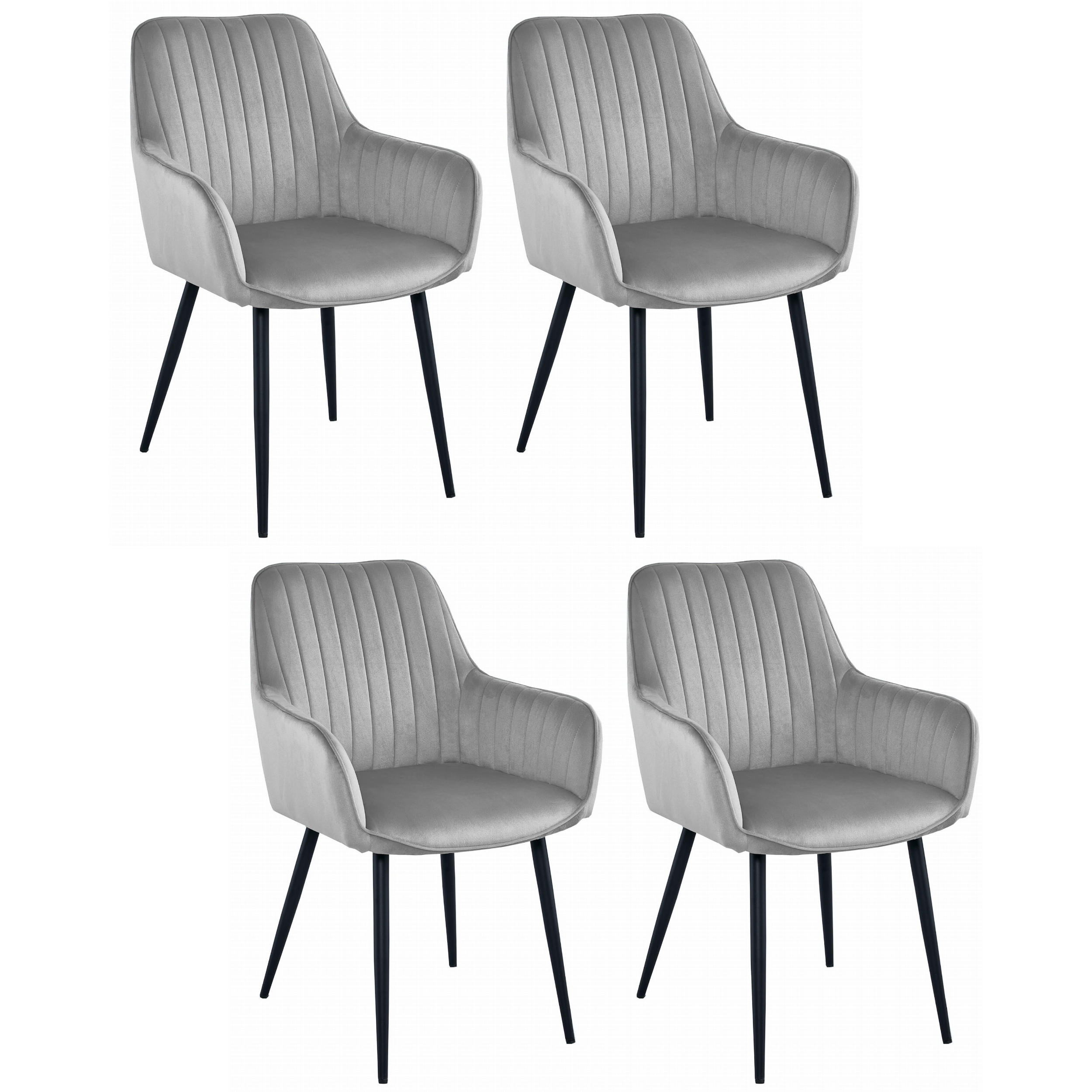 STUHL OSILO 4-er Set, Silbergrau, Schwarz, Schwarze metallische Beine - Hellgrau, Textil/Metall (55/84/46cm) - Komodee