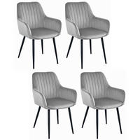 STUHL OSILO 4-er Set, Silbergrau, Schwarz, Schwarze metallische Beine - Hellgrau, Textil/Metall (55/84/46cm) - Komodee