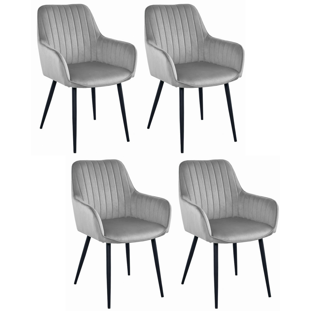 STUHL OSILO 4-er Set, Silbergrau, Schwarz, Schwarze metallische Beine - Hellgrau, Textil/Metall (55/84/46cm) - Komodee