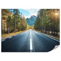 FOTOTAPETE für Wohnzimmer Asphaltstraße Bergwald Bäume Pflanzen 100x70 - Gelb/Schwarz, Papier (100/70cm) - Muralo