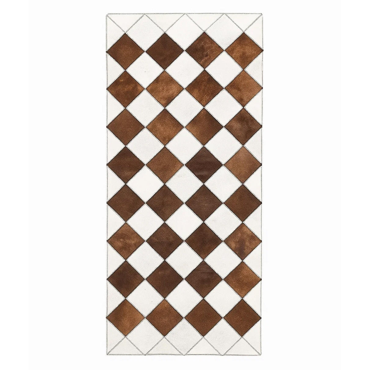 TEPPICH Patchwork Läufer Karomuster Echtfell 180/80 cm - Braun/Weiß, Fell (80/180cm) - Provellus